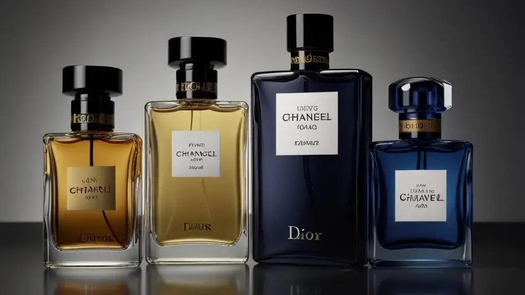 Christian Dior's new perfume collection, featuring the top 3 best perfumes for men in 2024, elegantly displayed in stylish bottles.