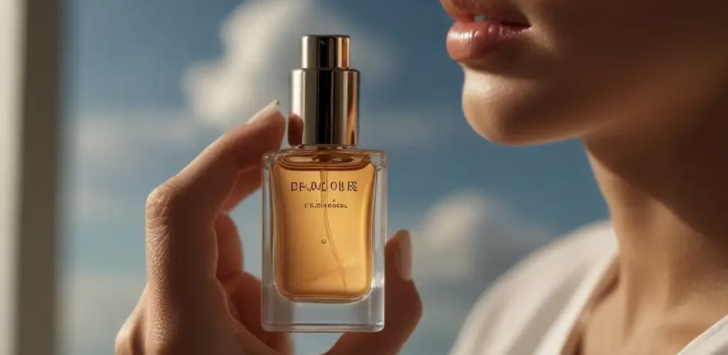 A woman holding a bottle of Best Ariana Grande Cloud Perfume 2024, showcasing elegance and fragrance in her hand.